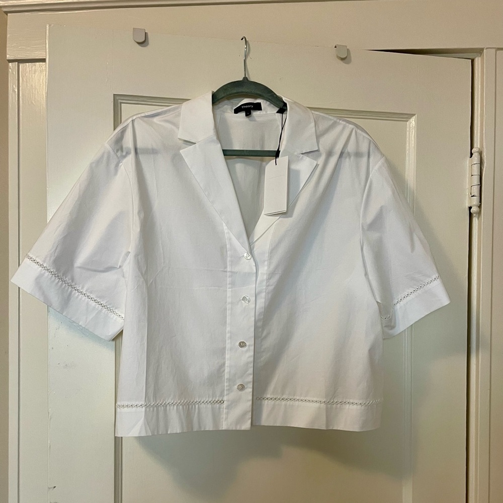 Theory Cotton Camp Poplin Crop Shirt NWT - Picture 3 of 7
